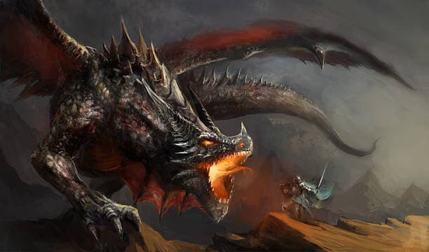 Knight facing a dragon